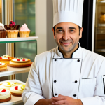 Chef Pâtissier in a Parisian Pâtisserie**

"A professional chef pâtissier, fully clothed in a crisp white chef's coat and toque, standing in a brightly lit Parisian pâtisserie. The background features an array of colorful pastries and cakes. Focus on a warm and inviting atmosphere, appropriate content, safe for work. Perfect anatomy, correct proportions, natural pose, well-formed hands, proper finger count, natural body proportions, professional photography, high quality, modest attire."

**