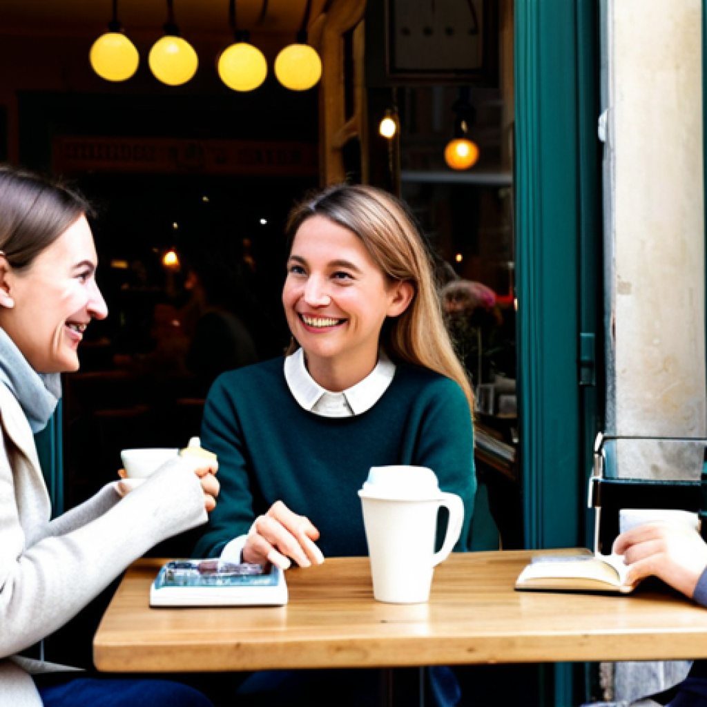 마이크로커뮤니티의 참여 장벽 극복하기 - Joining a Book Club**
A friendly woman in her 30s, fully clothed in a stylish yet modest Parisian c...