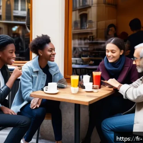 Home 32 마이크로커뮤니티의 핵심 지표 추적 - A vibrant micro-community gathering in a cozy Parisian café, diverse adults engaging in deep convers...