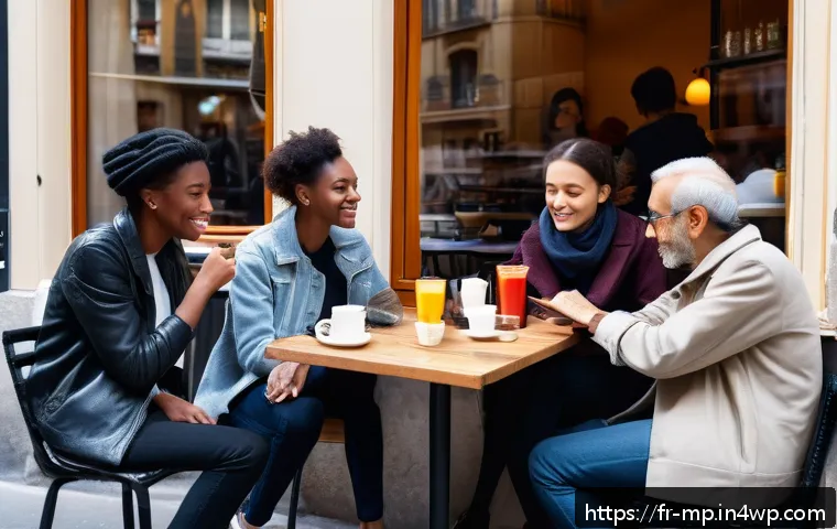 마이크로커뮤니티의 핵심 지표 추적 - A vibrant micro-community gathering in a cozy Parisian café, diverse adults engaging in deep convers...