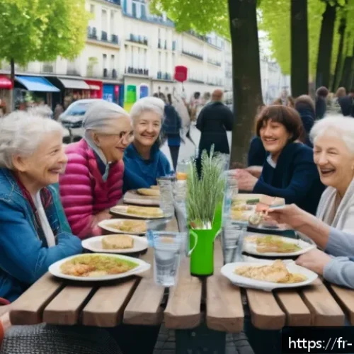Home 17 마이크로커뮤니티 내 소통 방식 - A lively neighborhood gathering in a charming Parisian street during springtime, diverse group of ad...